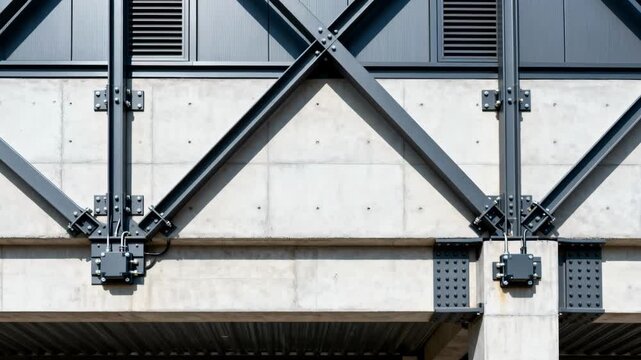 Medium shot of an engineered building featuring a combination of bracing and damping elements focused on maximizing earthquake energy dissipation and structural safety