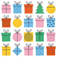 Colorful gift boxes with various patterns and shapes