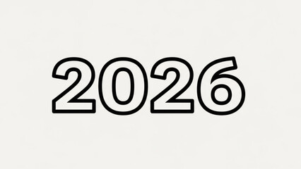 Large bold black outlined year two thousand twenty six on white background for design and calendar use
