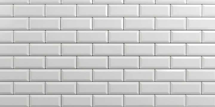 Clean, seamless white ceramic subway tile wall provides a modern background texture. This classic pattern, ideal for kitchen or bathroom design, creates a bright, elegant surface.