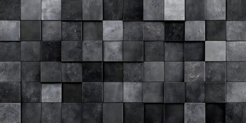 An industrial concrete wall surface features an abstract grey square pattern, creating a seamless background texture. This modern design provides a rough, geometric appeal.