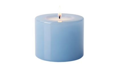 Isolated blue candle burning, casting subtle reflections, a soft and gentle glow indoors
