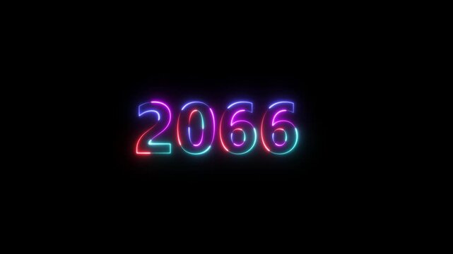 Happy new year 2066 greetings, new year 2066, neon numbers, alpha channel.