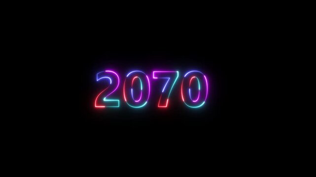 Happy new year 2070 greetings, new year 2070, neon numbers, alpha channel.
