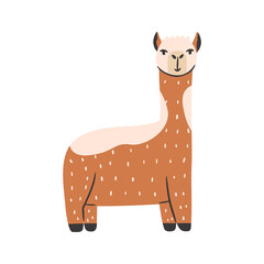 Cute kids alpaca illustration. Vector friendly animal in hand drawn style.  