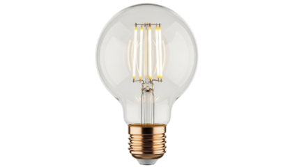 Isolated edison style light bulb with visible filaments, energy-efficient retro lighting