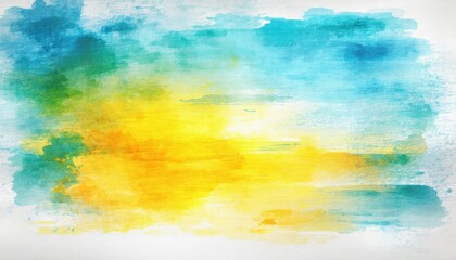 Obraz premium Abstract hand drawn watercolor landscape featuring a colorful sunset sky with bright orange clouds reflecting over a beautiful blue sea