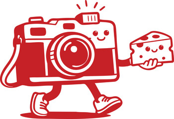 Camera Holding Cheese Slice Illustration