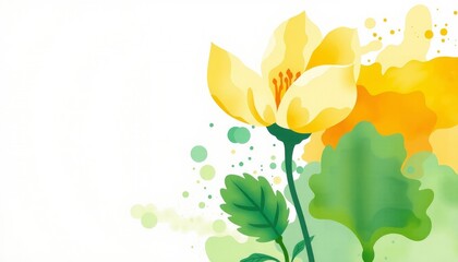 Spring flowers background featuring yellow tulips on blue and green textures with floral vector design elements of blossoms, leaves, and butterflies for a seasonal garden nature wallpaper