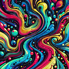 Abstract colorful background with bright swirling circles and rainbow waves