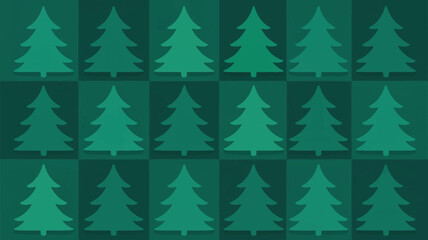 Vibrant green Christmas tree pattern in dark green squares background