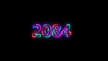 welcome to 2084 new year number icon animation glowing neon blue color banner mathematics template signboard sign symbol on black background