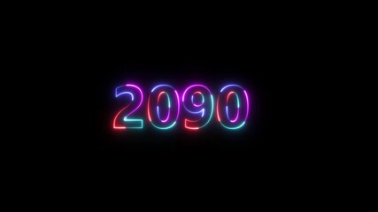 welcome to 2090 new year number icon animation glowing neon 4 color banner mathematics template signboard sign symbol on black background