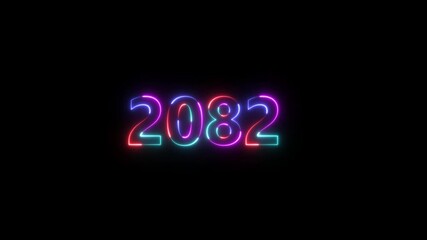 welcome to 2082 new year number icon animation glowing neon blue color banner mathematics template signboard sign symbol on black background