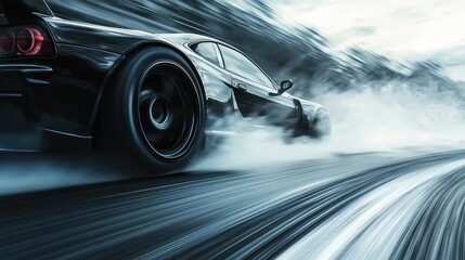 Fast car on winding road