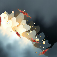 Abstract vector illustration of pink butterflies and floral silhouettes flying through a night sky filled with stars and nature elements for a colorful spring design banner