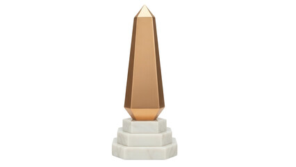 Isolated gold obelisk monument trophy on stepped marble base, for design or architecture