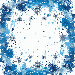 Blue Watercolor Snowflakes Vector Frame - Winter Holiday Design