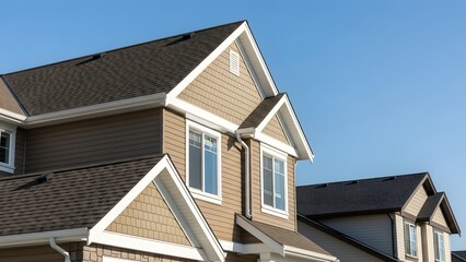 Obraz premium Brown house with white trim and dark roof