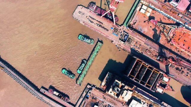 Shipbuilding Manufacturing Facility Aerial View - Industrial Port