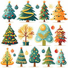 Festive Christmas Trees Vector Collection - Holiday Decoration Illustrations