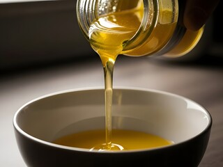Pouring liquid clarified butter
