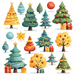 Vector Christmas Trees and Gifts Collection For Holiday Season