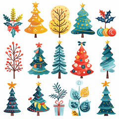 Vector Christmas Trees and Decorations Illustrations for Holiday Design