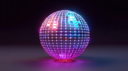 Glowing disco ball spins in dark at nightclub event
