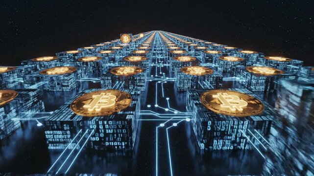 Bitcoin Mining Facility Operating at High Capacity with Advanced Technology and Complex Network Infrastructure in a Futuristic Environment