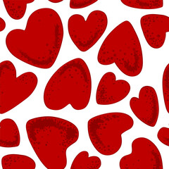 Red Valentine hearts seamless pattern on white background. Vector illustration