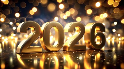 Golden 2026 new year celebration with bokeh lights