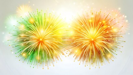 Vibrant fireworks explosions in yellow orange and green