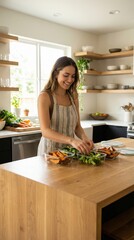 Modern Healthy Meal Prep with Glass Containers on Kitchen Table