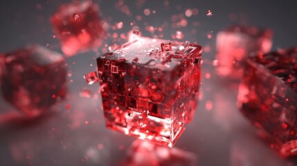 Abstract red cubes floating in a digital space representing technology and futuristic concepts