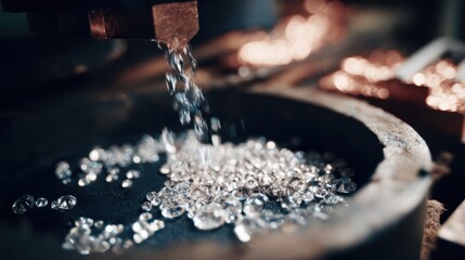 Medium shot showcasing silver electroplating process on delicate jewelry pieces with vibrant metallic shine and smooth texture.