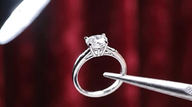 Close-up of solitaire diamond engagement ring
