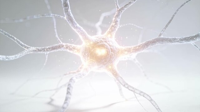 Macro Shot of Glowing Neuron Pulsating with Energy in an Artistic Representation of Neural Activity