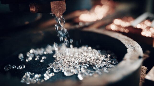 Medium shot showcasing silver electroplating process on delicate jewelry pieces with vibrant metallic shine and smooth texture.