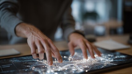 A molecular engineer adjusting nanoscopic structures on a holographic interface, glowing molecular chains rearranging in real time as breakthrough designs come to life. cinematic color correction,