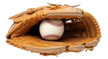 Baseball and Leather Glove Against Black Background sport