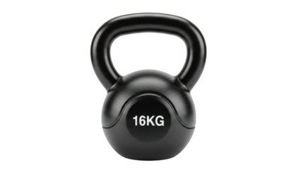 Black 16kg kettlebell isolated on a black background weight fitness