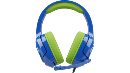 Isolated blue gaming headset with a microphone for an online game or listening to music