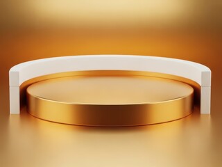 Golden podium with white arch on shiny gold background