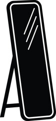 Minimalist black silhouette icon depicting a full-length floor mirror with a stand