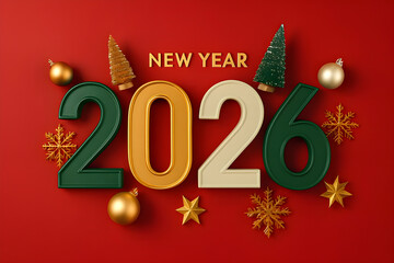 Bold Red New Year 2026 Scene with Golden Accents