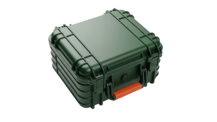 Isolated watertight durable case with orange handle, secure storage, safety equipment