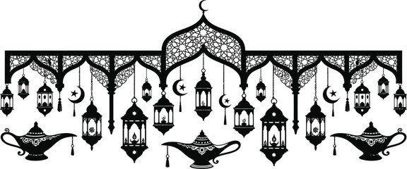 Obraz premium Ramadan mubarak islamic lanterns and lamps decoration