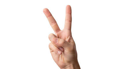 Isolated hand gesturing peace or victory sign, showing two fingers extended upward