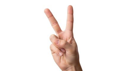 Isolated hand gesturing peace or victory sign, showing two fingers extended upward